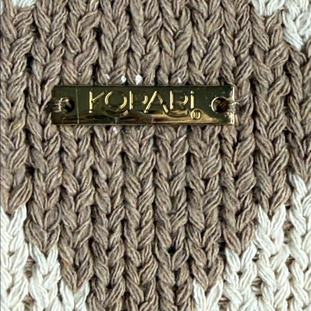 Kopari Knitted Diamond Cream & Tan Argyle Circle Boho Slouchy Bag 10”x 16” - Picture 7 of 7